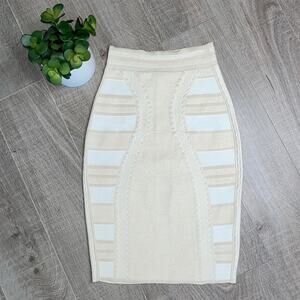 ALEXANDER MCQUEEN Cream White Silk Blend Print Bodycon Bandage Pencil Skirt XS